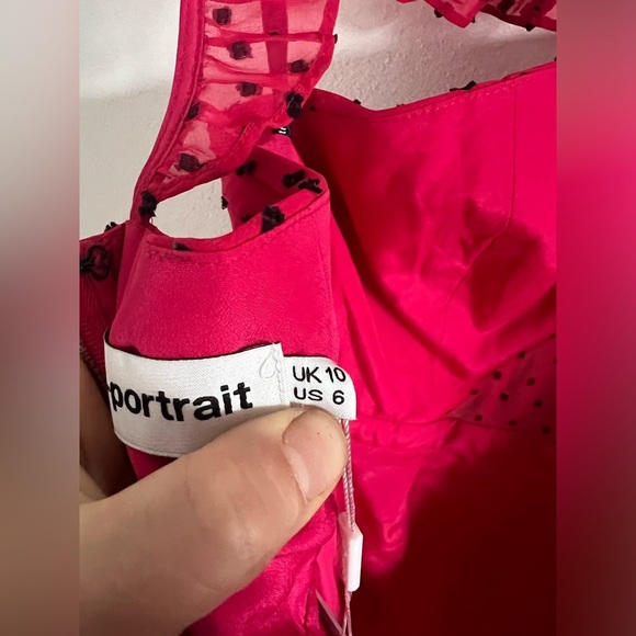 NWT SELF PORTRAIT FUCHSIA POLKA DOT MIDI DRESS size 6 - Picture 4 of 9